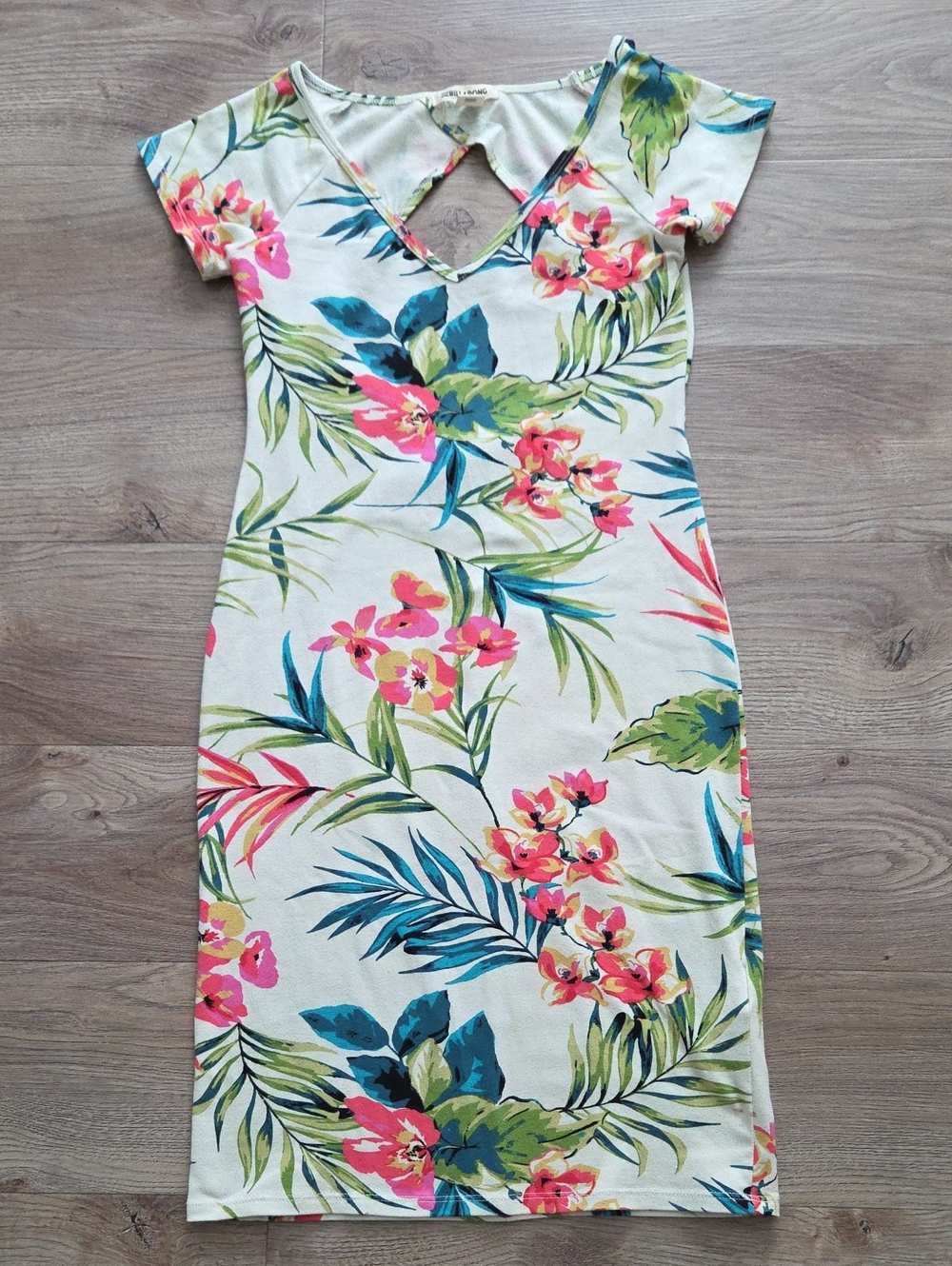 Billabong Cream Floral Midi Dress with Pink & Green Print
